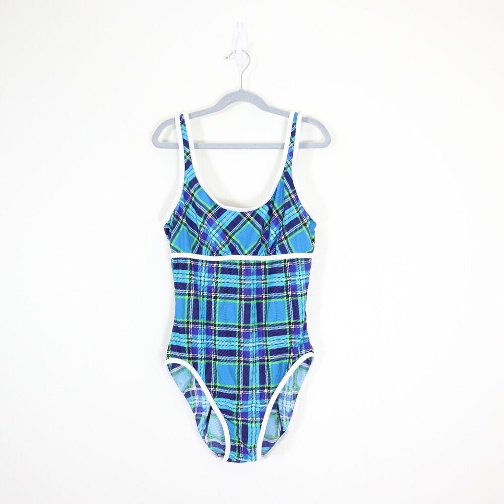Vintage 1990s Upstream Size 10 Women's One Piece Swimsuit Plaid Print